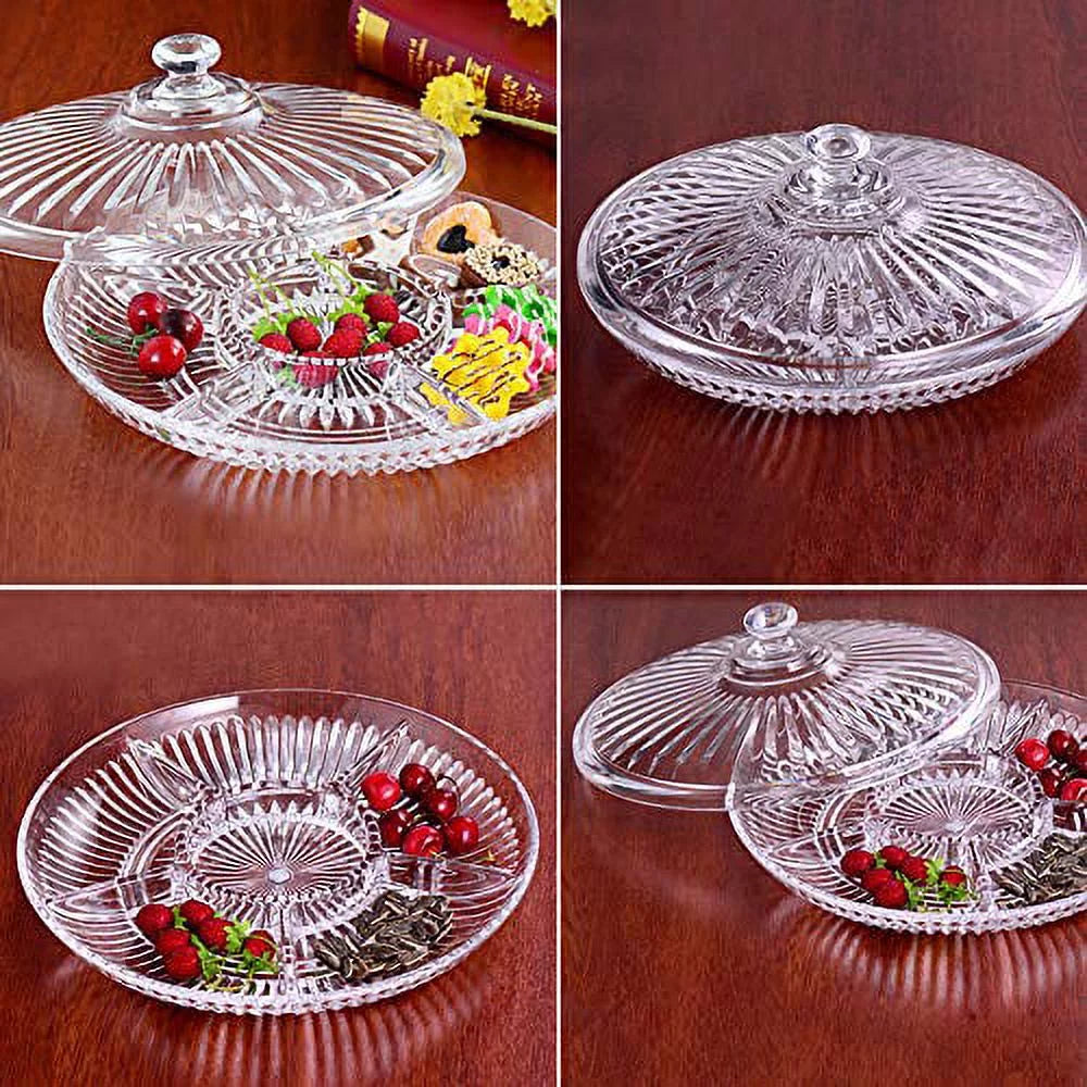 Creative Acrylic Multifunctional Party Snack Tray with Lid,Serving Dishes for Dried Fruits Nuts Candies Fruits,6-Compartment (Clear)
