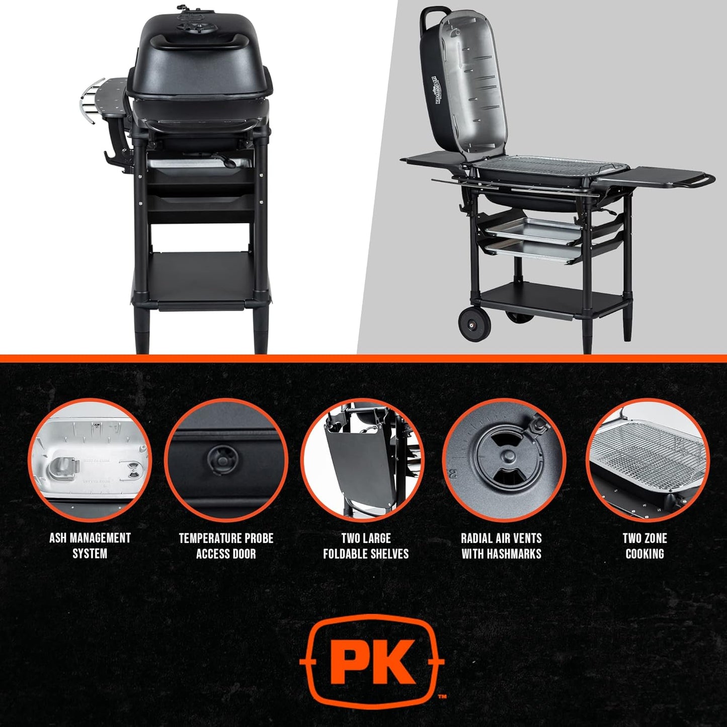 Bbq Grill and Smoker Charcoal Grill Portable for Outdoor Barbeque Grilling Camping, Backyard, Patio, Cast Aluminium Grills, Coal, New Original PK Aaron Franklin Addition
