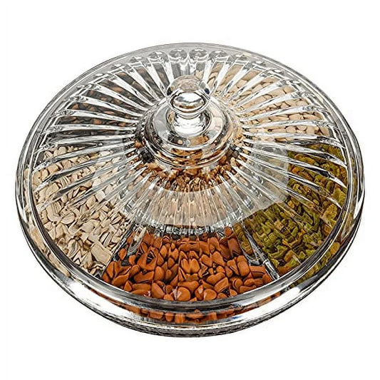 Creative Acrylic Multifunctional Party Snack Tray with Lid,Serving Dishes for Dried Fruits Nuts Candies Fruits,6-Compartment (Clear)