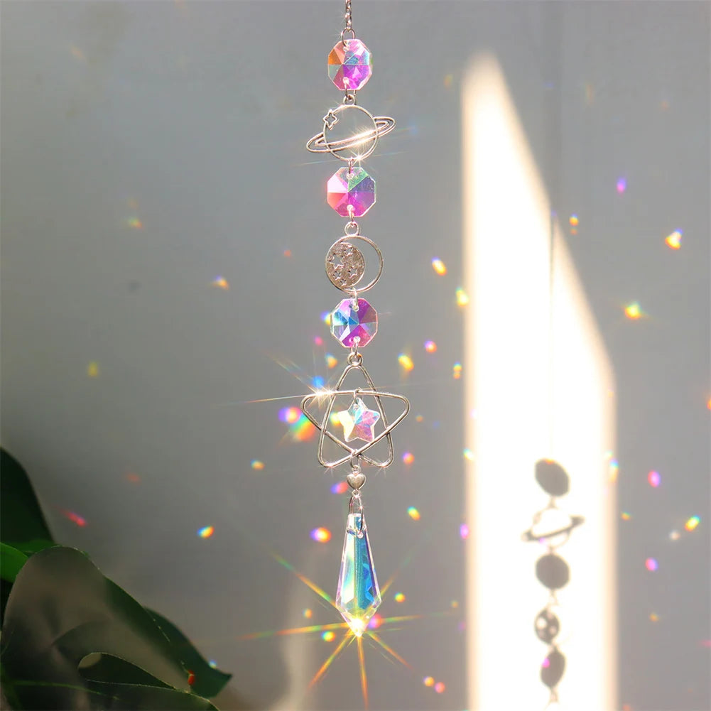 Sun Catcher Home Deocr Crystal Star Sun Wind Chimes Diamond Prisms Hanging Light Catcher Rainbow Make Window Curtains Pendant